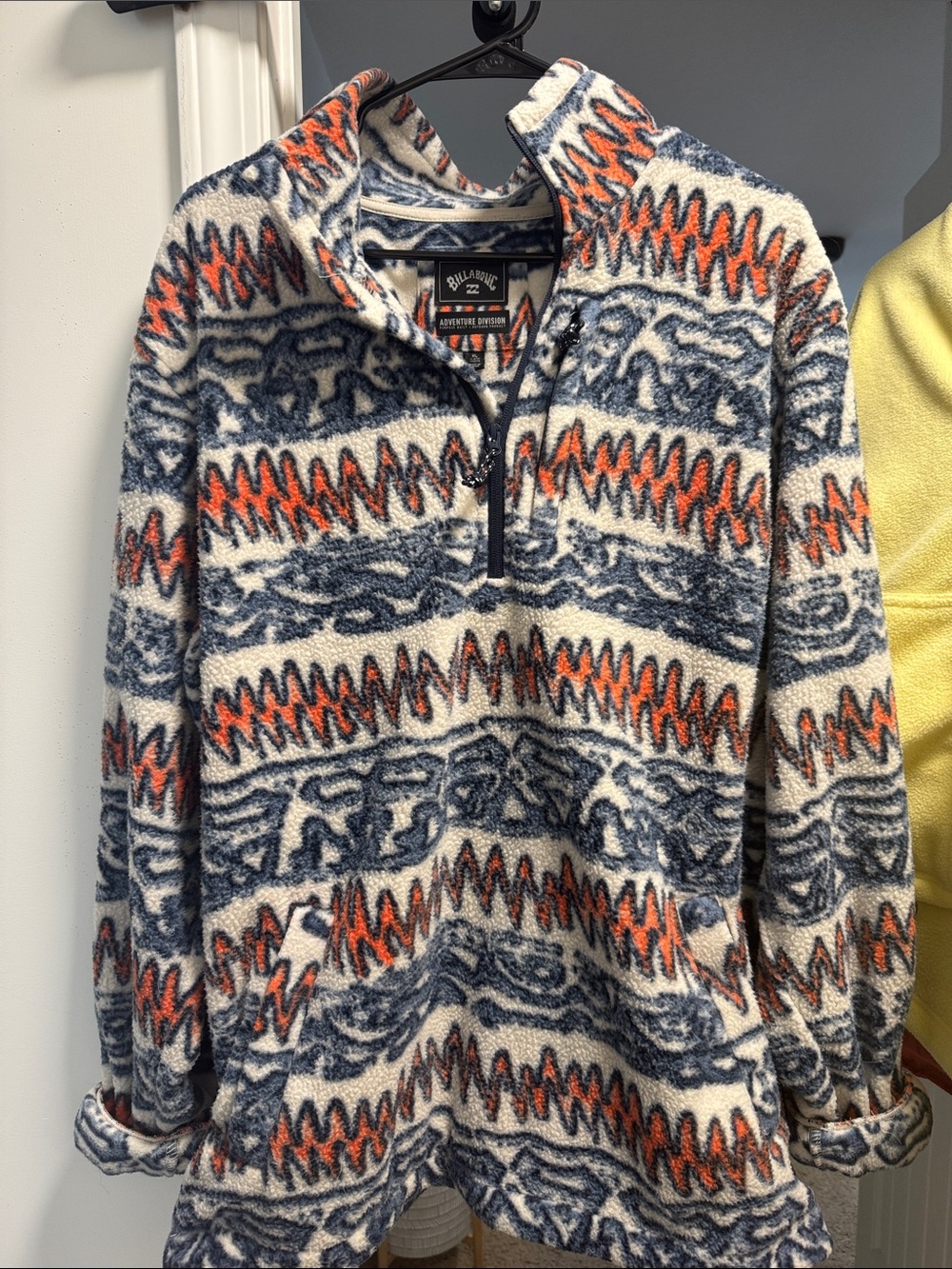 Billabong Men's Cream, Navy & Orange Zip-Up Patterned Fleece
